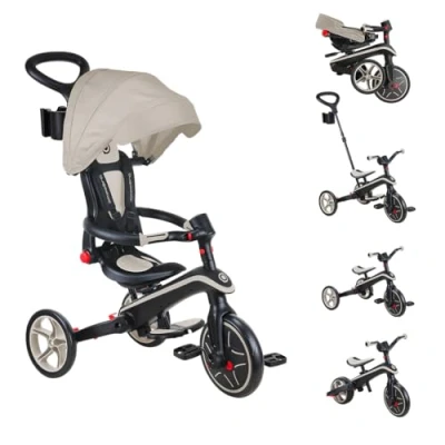 Image de Globber Tricycle Explorer 4 en 1 Pliable et évolutif draisienne pour Les Tout Petits de 10 Mois à 5 Ans Taupe