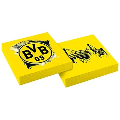 Image de amscan 9908528 Lot de 20 Serviettes BVB, Taille 33 x cm, Borussia Dortmund, Foulard jetable, Vaisselle, Football, fête, Fan, Anniversaire, 10263810, Noir/Jaune