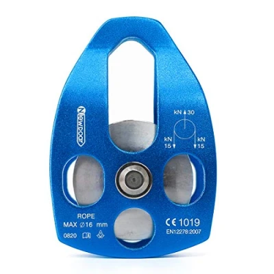 Image de NewDoar Certifié CE Grande Poulie de Sauvetage 30KN Double Simple/Double avec Plaque Balançoire pour Rescue Hauling Arboriste Arbre Escalade(Poulie Simple Bleu 1PC)