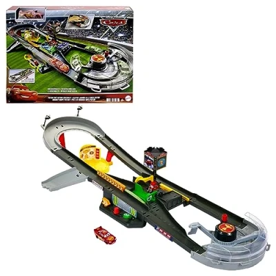 Image de Mattel Disney Pixar Cars Coffret Circuit Course Piston Cup Interactif, Avec Voiture En Métal Flash Mcqueen, Échelle 1/55, Jouet Enfant, A Partir De 4 Ans, HPD81