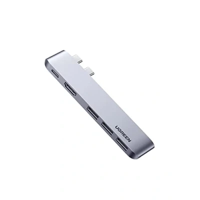 Image de HUB Ugreen 60559 2x USB C / PD (Thunderbolt 3, 100 W, 4K 60 Hz, 10 Gbit/s) HDMI 30 Hz 3x 3.0 pour MacBook Pro Air gris