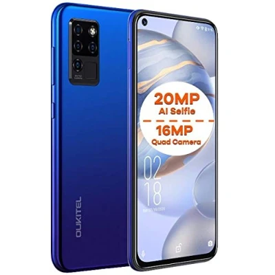 Image de Smartphone Débloqué OUKITEL C21, Téléphone Portable Android 10 Dual SIM, 20MP AI Selfie+16MP Caméra Quad, 6.4&#039;&#039; FHD+ Affichage Complet Octa Core 4GB + 64GB, Type C Empreinte Digitale, Face ID Bleu