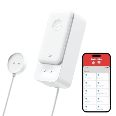 Image de SwitchBot Détecteur de fuites d&#039;eau WiFi, alertes réglables 100dB et App, IP67, sans Fil pour la Maison avec câble détection 1m, hub requis (Compatible 2.4G)