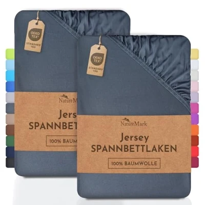 Image de Lot de 2 draps housses NatureMark En coton jersey Certifié selon la norme Öko Tex 100 « Confiance textile », Coton, Gris anthracite, 2er Pack 90x200 100x200 cm