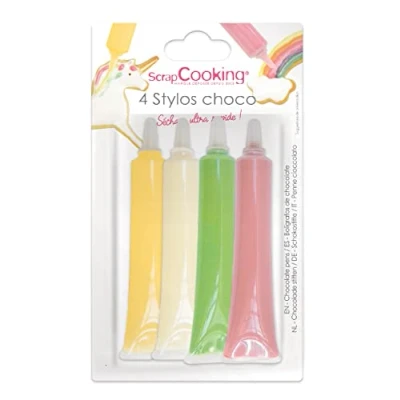 Image de SCRAP COOKING Stylos Goût Choco Rose/Vert/Jaune/Blanc, 4 x 25 g