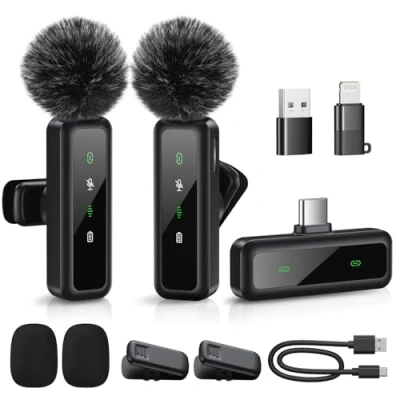 Image de Microphone de Lavalier sans Fil pour iPhone, iPad, appareils Android Mini à Pince avec Suppression du Bruit, appairage Automatique, sourdine et réverbération, idéal Le Vlogging