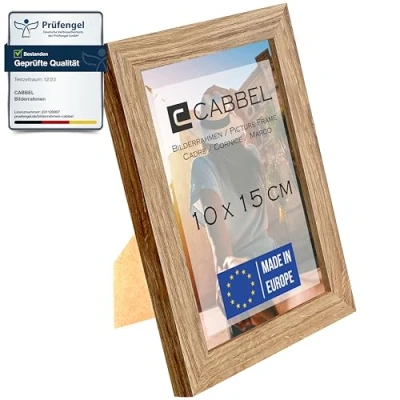 Image de CABBEL cadre photo 10x15 cm, Chêne, stable en bois MDF, verre plexi incassable, à suspendre &amp; poser, idéal pour photos/images/collage