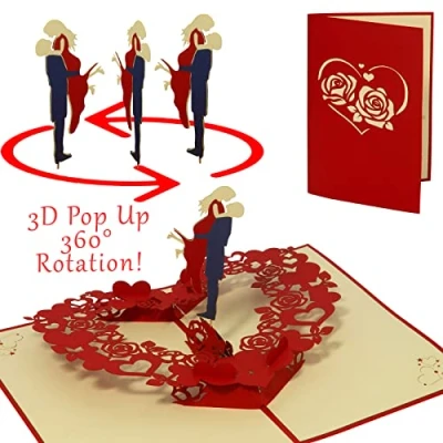 Image de LINPOPUP®, LIN17784 carte pop up de mariage, cadeaux mariage pour les jeunes mariés, invitation pliante 3D, couple dansant, N34