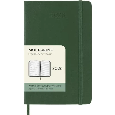 Image de Moleskine Agenda Hebdomadaire, Hebdomadaire 2026 12 Mois Avec Espace Pour Notes, Couverture Souple et Fermeture Élastique, Format Pocket 9x14, Couleur Vert Myrte