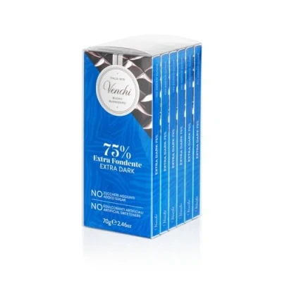 Image de Venchi Kit de 6 Tablettes Extra Noir, 420 g NO Added Sugar Sans Édulcorants Artificiels Gluten Végétalien Idée Cadeau