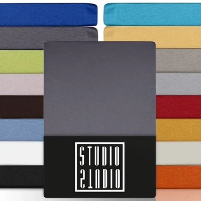 Image de STUDIO Basic Drap Housse 200x200 cm, 100% Coton peigné, certifié Oeko TEX 100, qualité de Marque, Matelas 200 x jusqu&#039;à 25 Gris