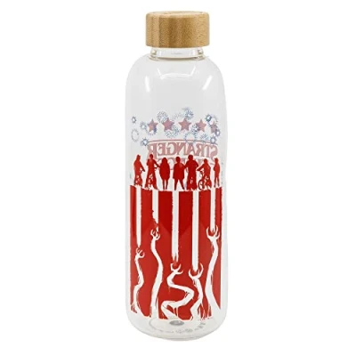 Image de Bouteille Large STOR Stranger Things En Verre avec manchon Silicone Réutilisable 1030 ml