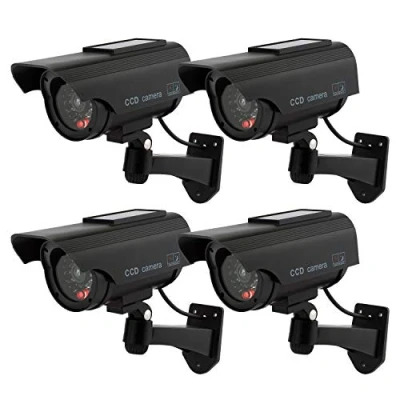 Image de TOROTON Caméras factices avec Panneau Solaire, Fausse de Sécurité Caméra CCTV LED Lumière pour Usage Intérieur Extérieur (4 Pack, Noir)
