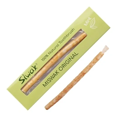 Image de Menthe aromatisée Siwak Brosse à dents naturelle. Racine originale de Miswak pour le brossage et blanchiment des dents. Arrête saignement gencives l&#039;inflammation gencives.