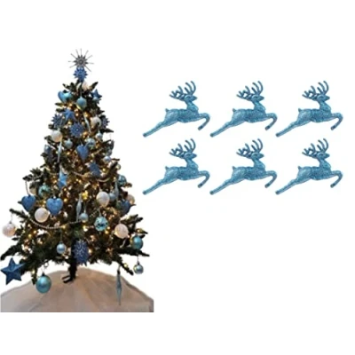 Image de Simply Products Lot de 6 rennes à paillettes suspendre pour sapin Noël Bleu glacier 2,2 x 9,5 cm
