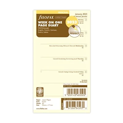 Image de Filofax Personal week per page 5 language cotton cream 2023 diary