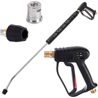 Image de Kastor Kit d&#039;ensemble Pistolet Lance Buse en Acier pour Nettoyeurs Haute Pression Eau Chaude Filetage M22x1,5 mm 280 Bar Longuer 90 cm