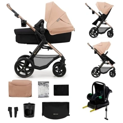 Image de Poussette 4 en 1 Combinée KINDERKRAFT MOOV2 inclus Siège auto avec base I size Système de voyage Grandes Roues Beige