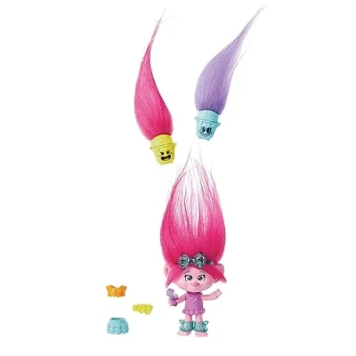 Image de Mattel Trolls 3, Figurine Poppy Hair Pops à Fonction Avec Vêtements Amovibles, 2 Et Accessoires Surprises Inclus, Jouet Enfant, A Partir De 3 Ans, HNF10
