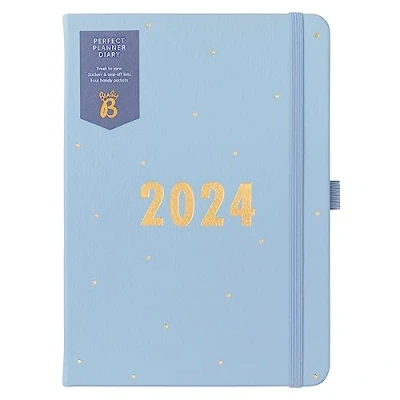 Image de Busy B Agenda Perfect Planner Janvier à Décembre 2024 Similicuir Bleu Planificateur semainier A5 avec autocollants et listes détacher