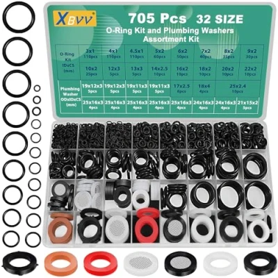 Image de XBVV Lot de 705 rondelles plomberie et joint torique 2 en 1 Assortiment joints caoutchouc pour robinet, tuyau d&#039;arrosage, nettoyeur haute pression, réparation