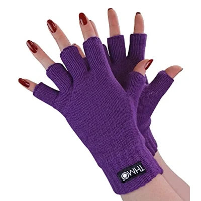 Image de THMO Femme Gants Sans Doigts Thinsulate Doublés Polaire Doigt Chaud pour Hiver (Taille unique, Violet)