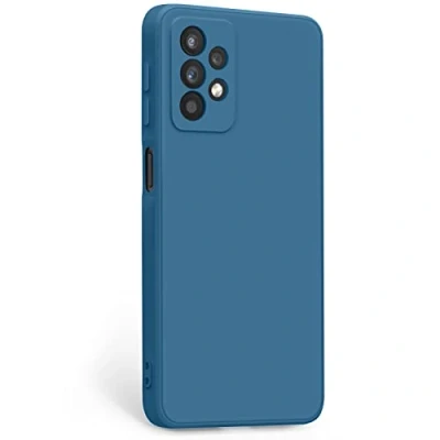 Image de YLK 1 Pièces Coque avec Samsung Galaxy A32 5G / M32 5G, Étui en Silicone Doublure Microfibre Souple, Conception Spéciale de Bord Droit, 6.5&quot;, Bleu Marine