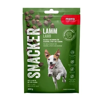 Image de MERA Snacker Agneau (1 x 200 g), sans céréales, friandises Douces pour Chien l&#039;entraînement ou comme collation, charnues copieuses Tous Les Chiens