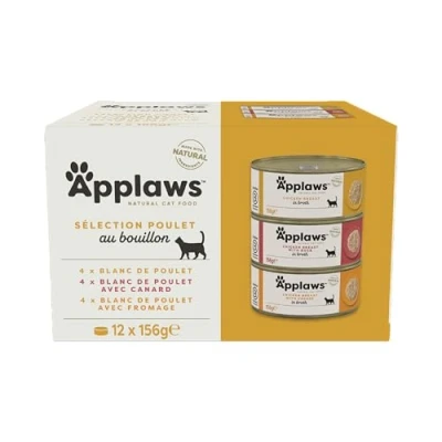 Image de Applaws 100% Natural Wet Cat Food, Multipack Chicken Selection in Broth (Pack of 12 x 156g Tins)