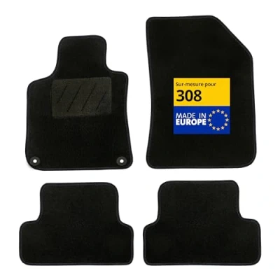 Image de DBS Tapis de Voiture sur Mesure pour 308/308SW (2013 2021) avec Clips Fixation Sol antidérapant Automobile 4 pièces, Noir