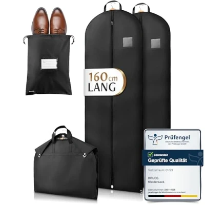 Image de Bruce.® 2x Premium Housse Vetements à Suspendre 160x60cm avec 1 Sac Chaussures, Pliable de Rangement Vetement Penderie and Voyage, Idéale comme Costume Homme, Robe Mariée