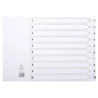 Image de Exacompta Réf. MWD1 10A3Z Intercalaires en carte blanche 160g/m2 FSC® avec 10 onglets imprimés numériques de 1 à et plastifiés Page d&#039;indexation imprimable Format classer A3