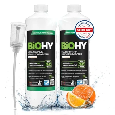 Image de BiOHY nettoyant pour sols robots de nettoyage avec parfum d&#039;orange (2 x 1l Bouteille) + Distributeur Concentré tous les (Wischroboter Orange)
