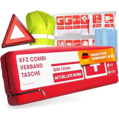 Image de 3 en 1 Kit Securite Voiture Avec Triangle Voiture, Gilet Jaune et Trousse Premier Secours Conforme Norme DIN 13164 de Signalisation pour
