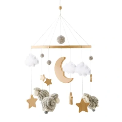 Image de Herfair Cloche de lit mobile pour bébé avec étoiles, lune, moutons, en bois, fille, à suspendre, bébé, d&#039;enfant (gris)