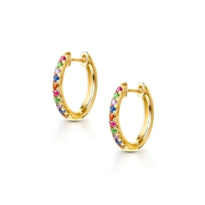 Image de Amberta Lumini Boucles d&#039;Oreilles Créoles Arc en Ciel pour Femme Argent Sterling 925: Multicolore Plaqué Or 15 mm