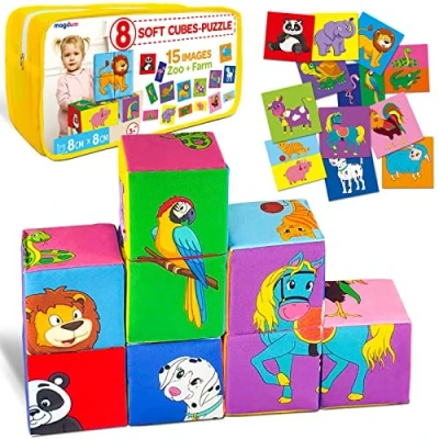 Image de magdum 8 PCS Animaux Cube D&#039;activité Bébé Jouet Montessori Bebe 6 12 Mois Puzzle A Empiler Jeux Eveil De Dentition pour