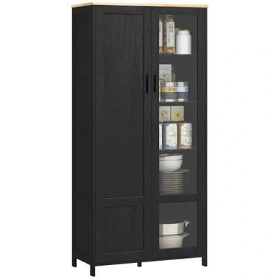 Image de HOMCOM Armoire Cuisine, Buffet de vaisselier, Meuble vitrine à 2 Portes Dont Une Porte vitrée Rangement avec étagères réglables et 9 Compartiments, 76 x 36 160 cm Noir