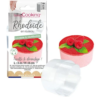 Image de ScrapCooking Ruban de Rhodoïde H 8 cm x 3 m Rouleau Rhodoid Pâtissier Transparent Pour Gâteaux, Entremets, Mousses, Cheesecakes Feuille Accessoire Pâtisserie Fabriqué en France 9425