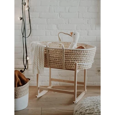 Image de couffin pour bébé avec support à bascule et matelas trois couches, en bois, fait la main, lit de bébé, chambre (nautique)