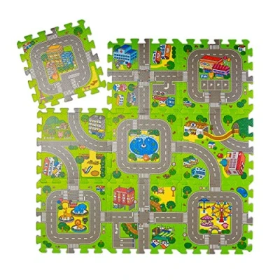 Image de relaxdays Tapis Circuit, 9 pièces de Puzzle, pour Enfants &amp; bébés, sans polluants, Mousse EVA, 90 x cm, coloré 10031431 1 élément