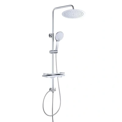 Image de JOHO Colonne de Douche Inox Designe Douchette Salle Bain Réglable Hauteur Ensemble Murale Solide avec Étagère Set kit sans Robinet Pommeau D20cm.