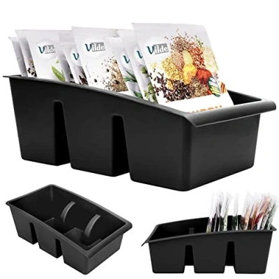 Image de Vilde Organiseur de cuisine Boîte rangement pour épices, soupes Trieur à épices avec 3 compartiments Noir 25 x 15 9 cm Fabriqué en UE