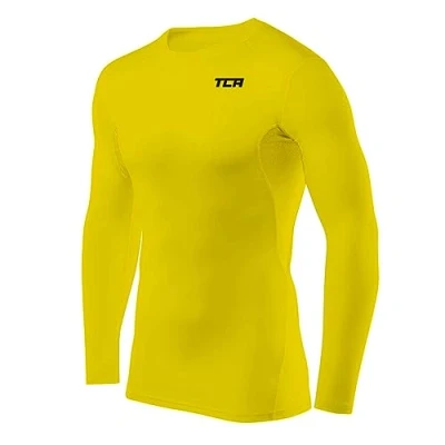 Image de TCA HyperFusion sous T Shirt Manches Longues Couche de Base Compression pour Homme Col Rond/Col Montant Jaune, L
