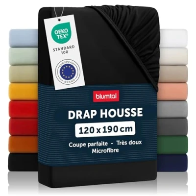 Image de Blumtal Basics Drap Housse120 x 190 30cm Housse 120 30cm, Microfibre De Haute Qualité Doux, Résistant, Anti Plis Certifié Oeko Tex Noir