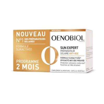 Image de Oenobiol SUN Expert Préparateur Solaire Anti Âge Efficacité prouvée Protection cellulaire renforcée Favorise un hâle intense, éclatant Complément Alimentaire 2x30 capsules 2 mois