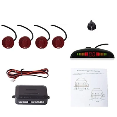 Image de Cocar Rouge Foncé Voiture Radar de Recul LED Parking Beep &amp; park Assist Système avec Distance Affichage Rétro Aide au Parcage + 4 Capteurs