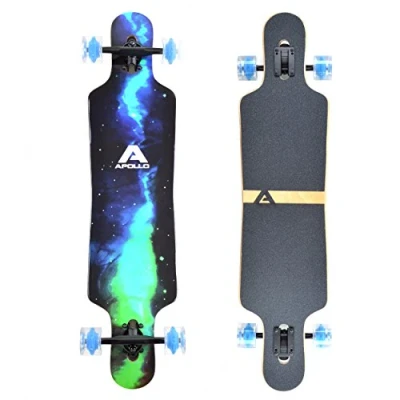 Image de Apollo Longboard Galaxy Special édition Board Complet avec roulements à Billes ABEC Haute Vitesse dropthrough Freeride Skate Cruiser Couleur: brouillards d&#039;étoile/Vert