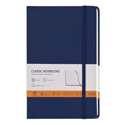 Image de HOMPOWER Carnet ligné format A5 14 x 21 cm, 160 pages lignées avec poche extensible, papier 100 g/m², couverture rigide (bleu marine, 1 pièce)