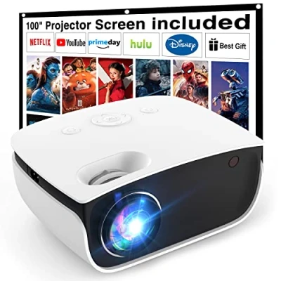 Image de Mini Vidéoprojecteurs, 7500 Lumens projecteur Supporte 1080P Full HD [Écran de Projection Inclus] Retroprojecteur Portable Compatible avec iOS/PS5/Android/TV Stick etc, usb